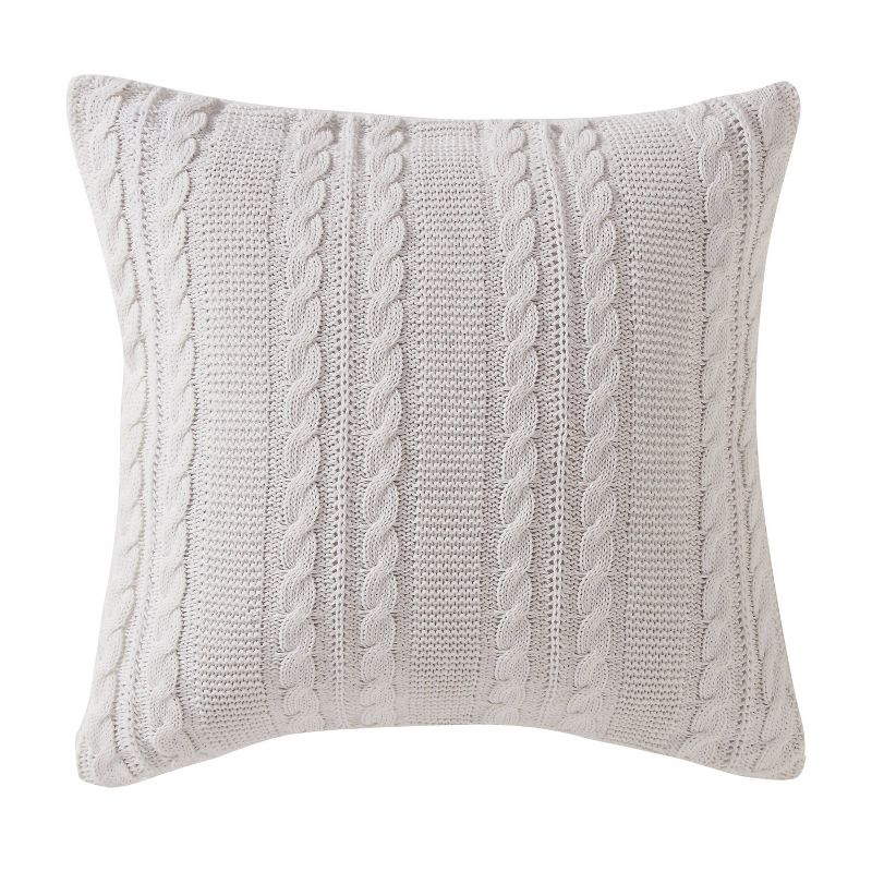 18"x18" Dublin Cable Knit Square Throw Pillow White - VCNY: Contemporary Decorative Cushion for Couch, Indoor Use, Hidden Zipper