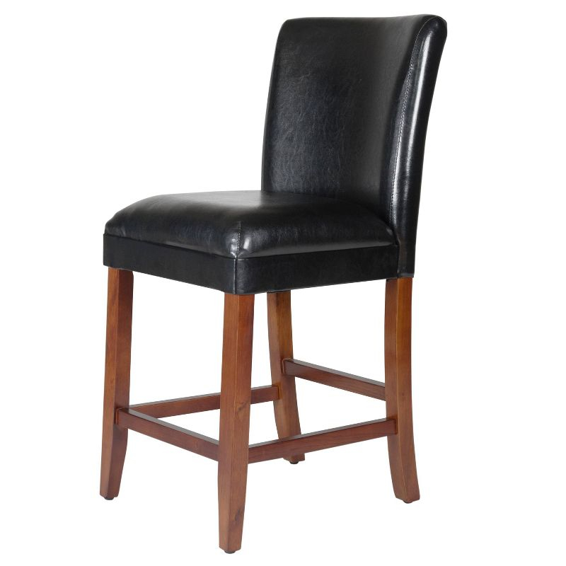 24" Faux Leather Luxury Counter Height Barstool Black - HomePop: Rubberwood Legs, Padded Back