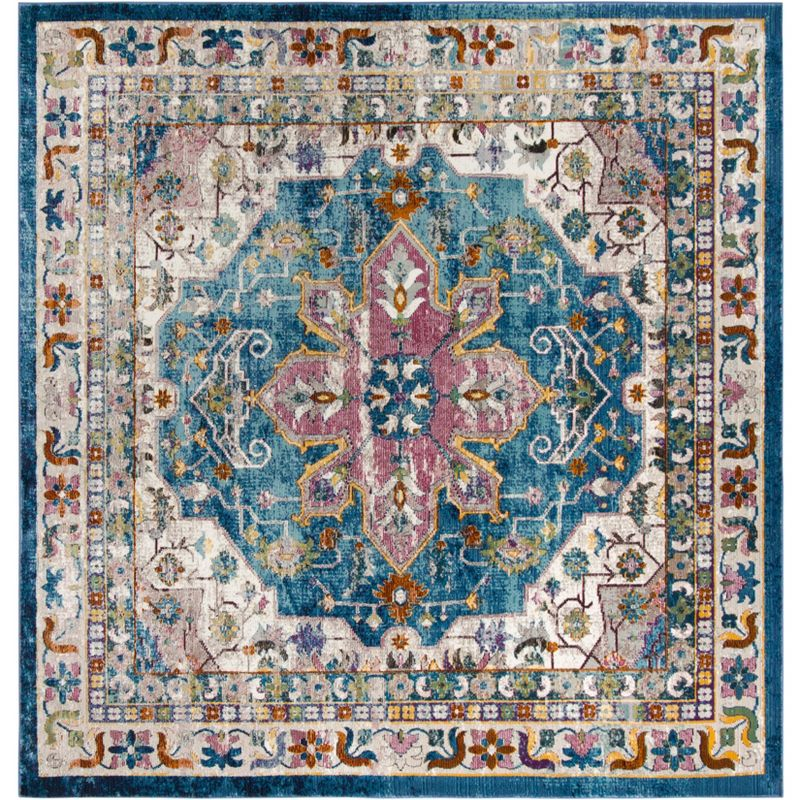 Aria ARA160 Power Loomed Area Rug - Blue/Creme - 6'5"x6'5" - Safavieh.