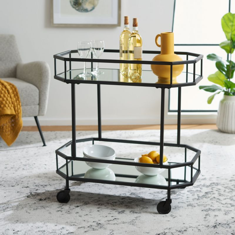 Silva 2 Tier Octagon Bar Cart - BCT8004D - Matte/Black - Safavieh