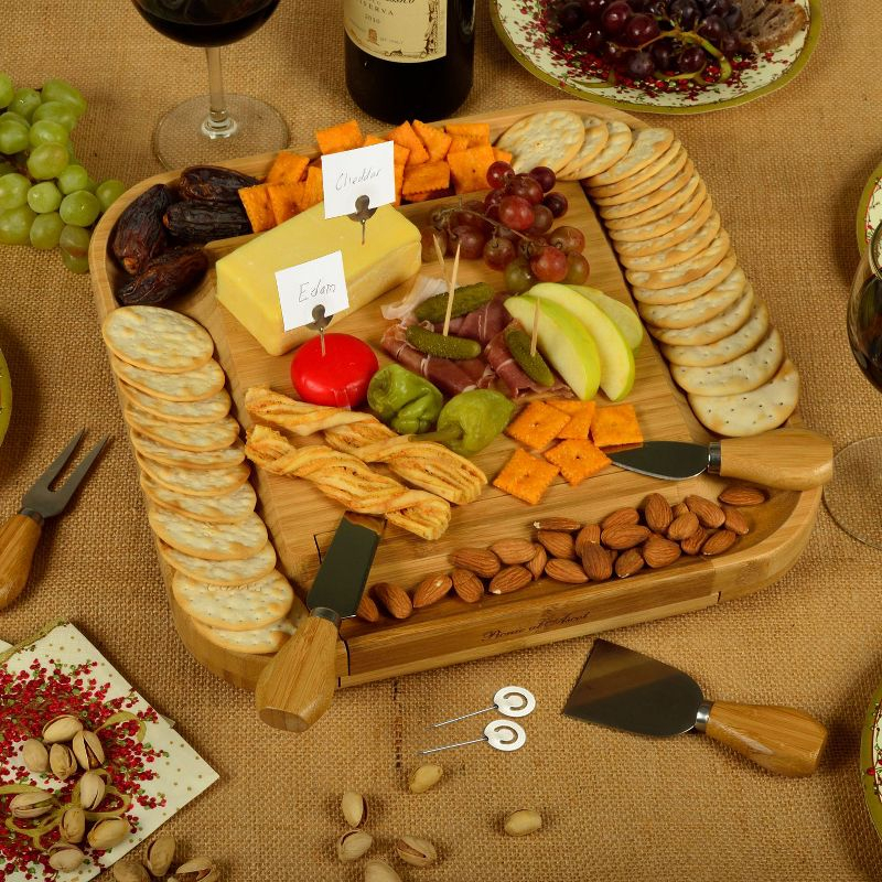 Picnic at Ascot  Large Bamboo Charcuterie Board with Cheese Knife Set