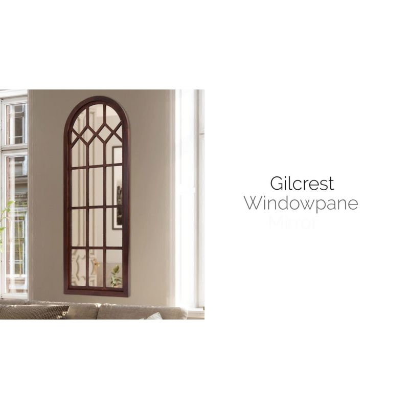 18"x47" Gilcrest Windowpane Wall Mirror Rustic Brown - Kate & Laurel All Things Decor: Oversized Arch Cathedral Design