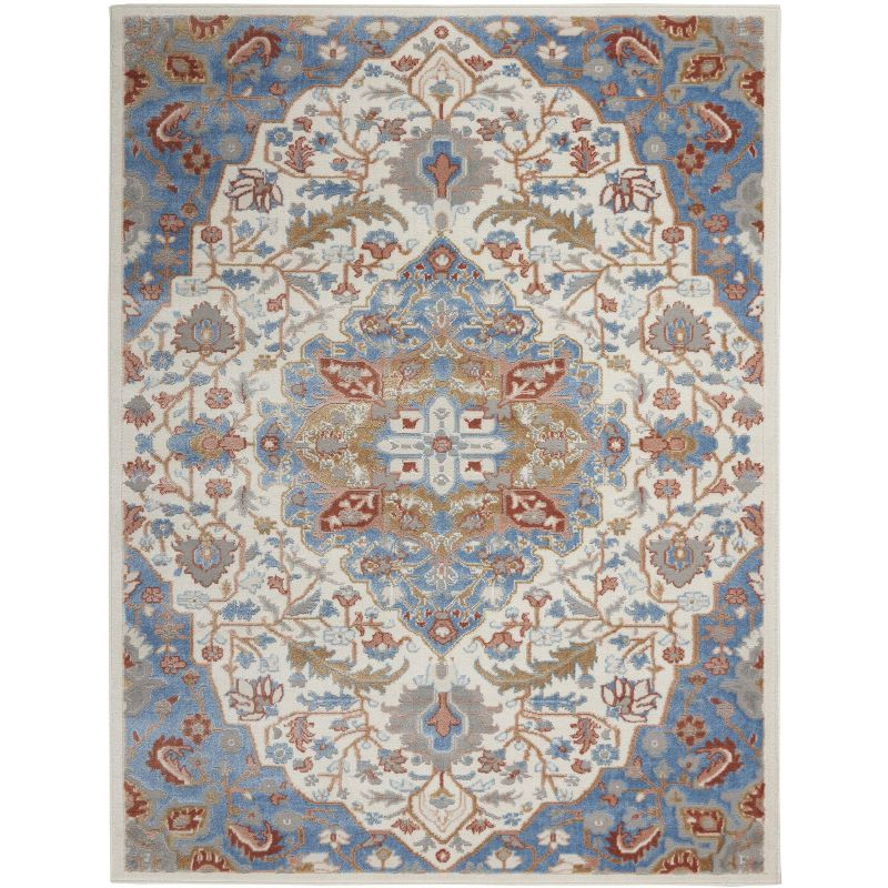 Nourison Elation Floral Medallion Indoor Rug Ivory Blue 7'10" x 9'10"