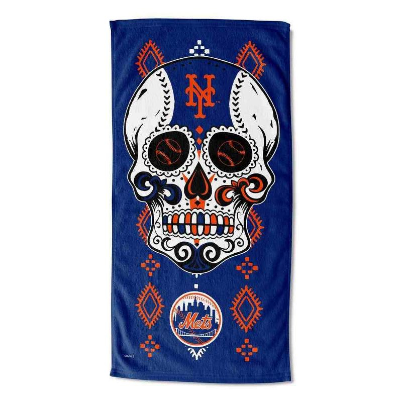 MLB New York Mets Candy Skull Beach Towel 30x60 Inches