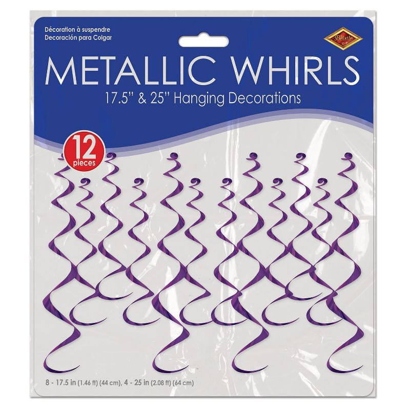 Beistle Metallic Whirls, 8-13.5" & 4-25", (24/Pkg) Purple