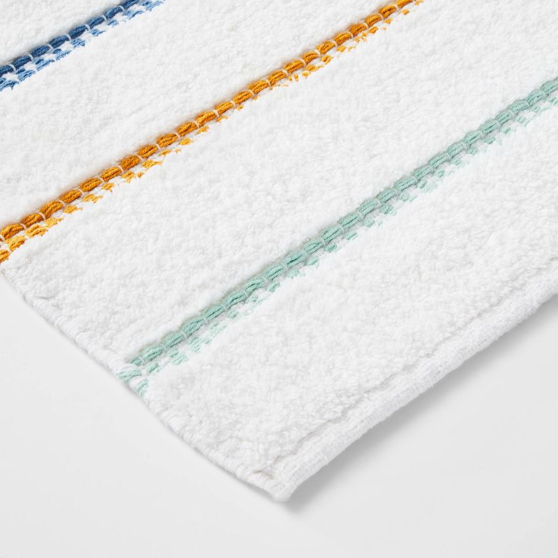 Striped Kids' Bath Rug White/Blue - Pillowfort™: Cotton Woven Bath Mat, Kids Bathroom Decor, 1'8"x2'10"