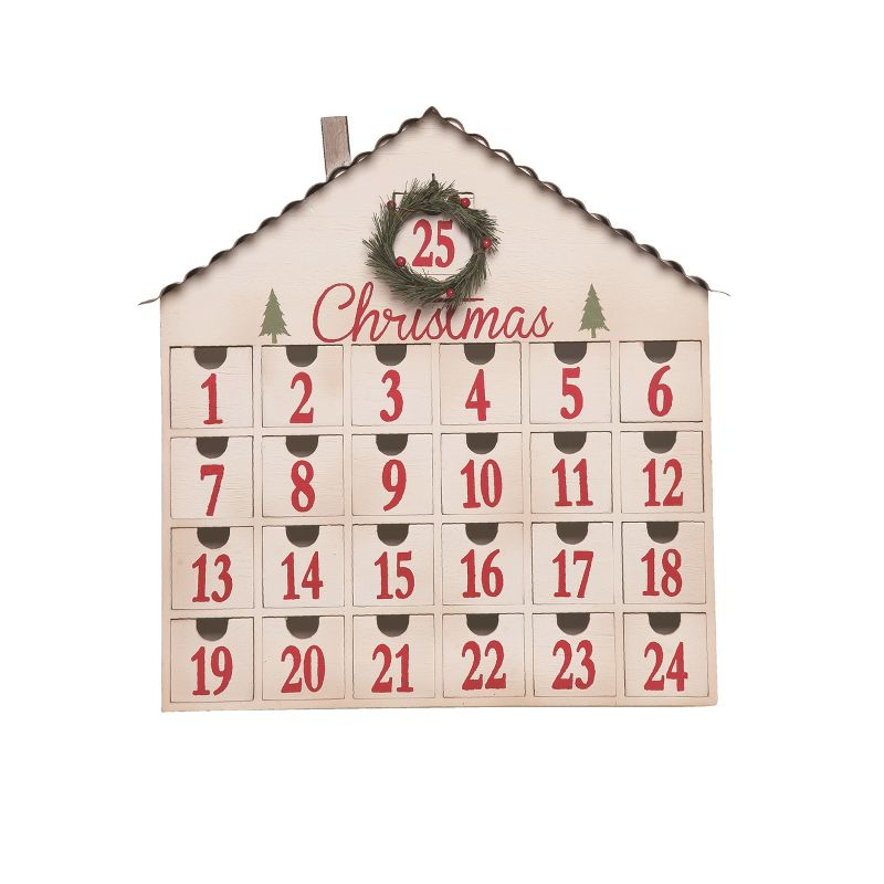 Transpac Wood 17.25 in. Multicolor Christmas Countdown House