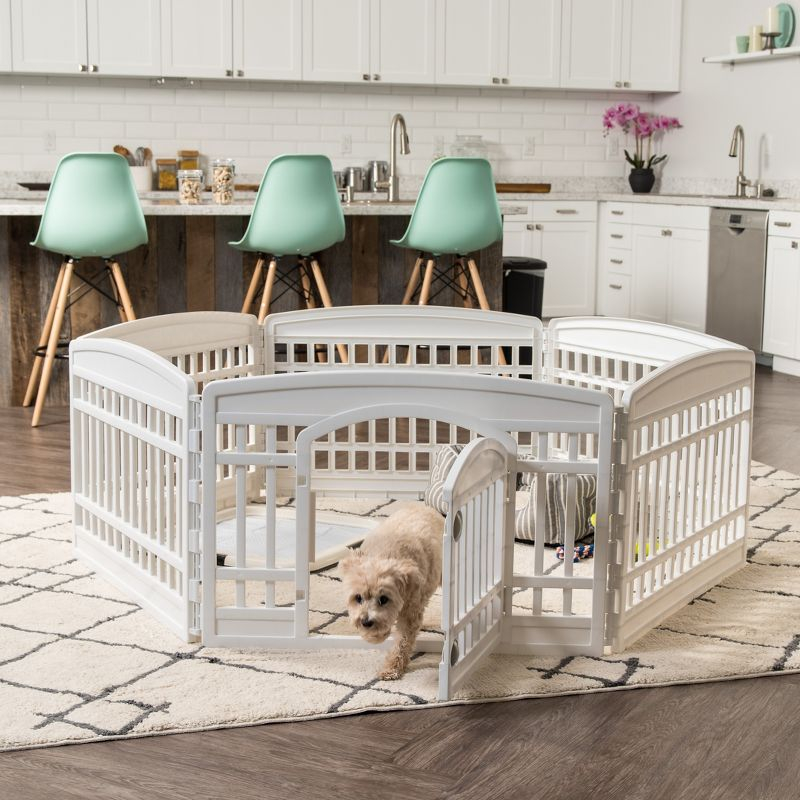 IRIS USA 24" Exercise 6-Panel Pet Playpen with Door, Dog Cat Playpen For Puppy Small Dogs Keep Pets Secure Easy Assemble Easy Storing, White