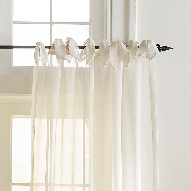 Vienna Tie-Top Cottagecore Sheer Single Window Curtain Panel Panel - 52" x 84" - Off White - Elrene Home Fashions