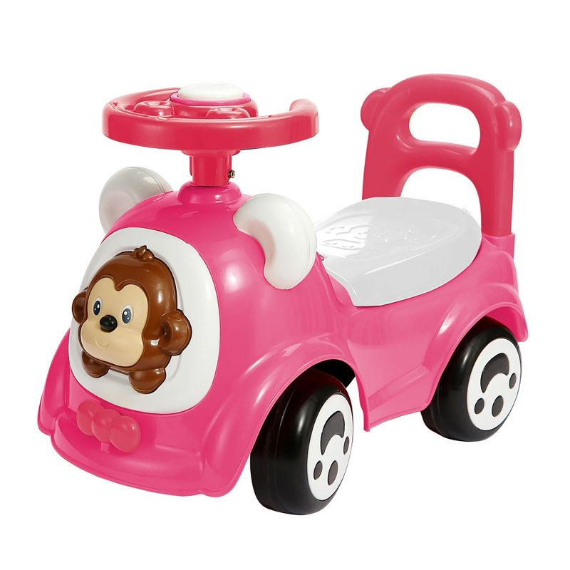 Timate: Push & Ride Racer - Pink & Monkey - Foot-To-Floor Car Ride-On, Ages 1-2