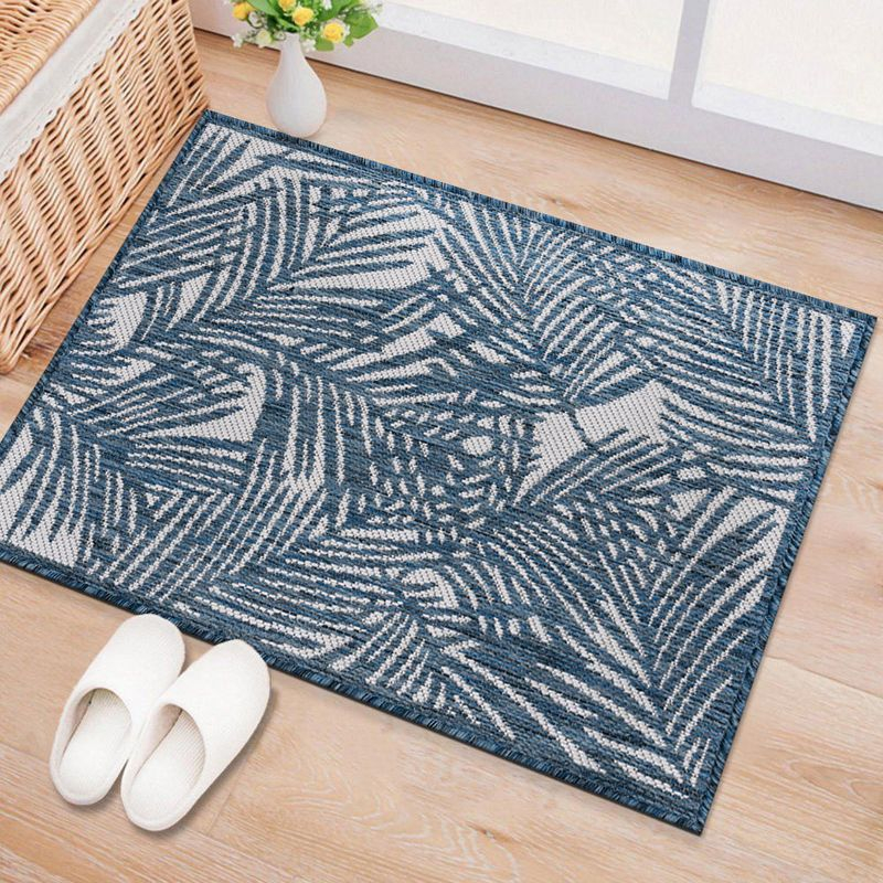 World Rug Gallery Contemporary Palm Leaf Textured Flat Weave Indoor/Outdoor Area Rug - NAVY 2'x3'