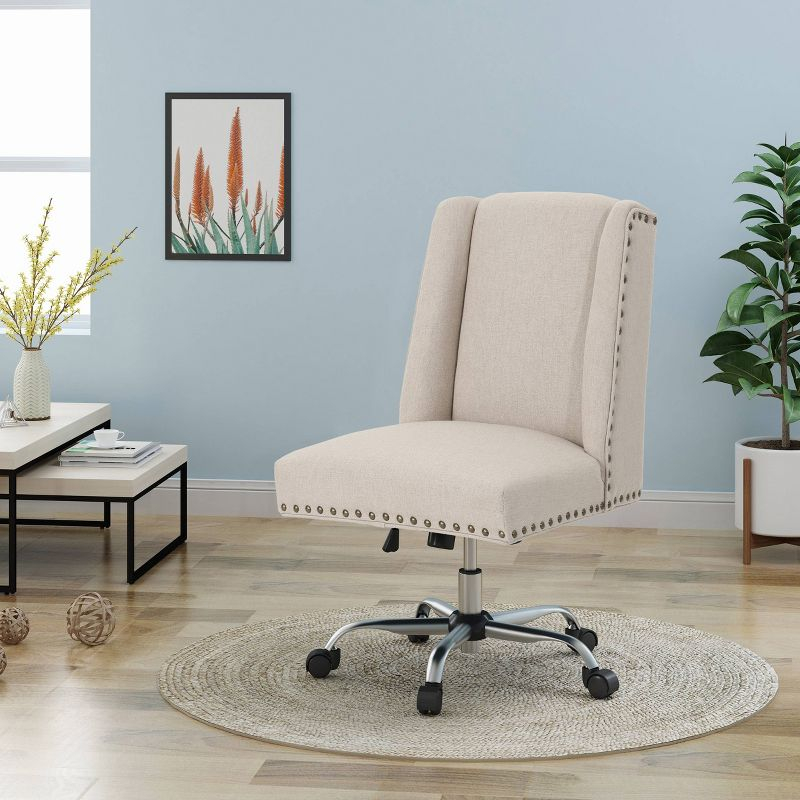 Chiara Home Office Fabric Desk Chair Light Brown - Christopher Knight Home: Chrome Base, Gas Lift, Swivel Function