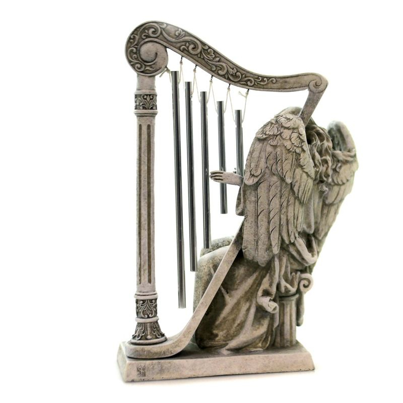 9.75 In Angel With Harp Windchime Bereavement Figurines