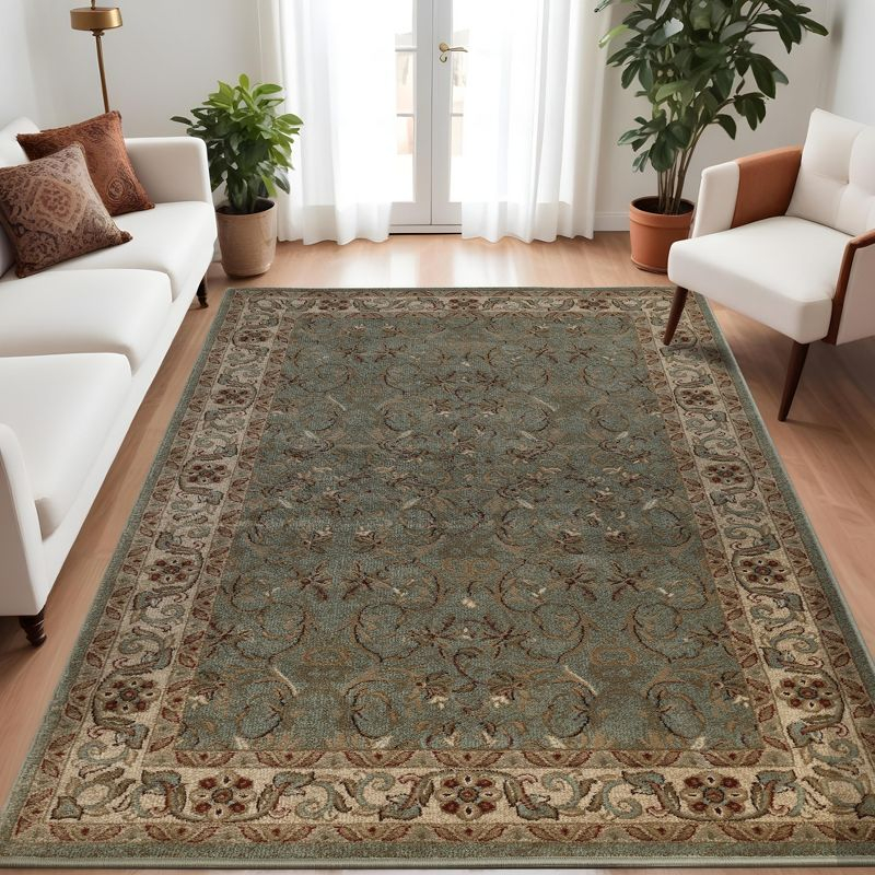 Traditional Floral Scroll Indoor Runner or Area Rug, 4'x6', Dark Green - Blue Nile Mills