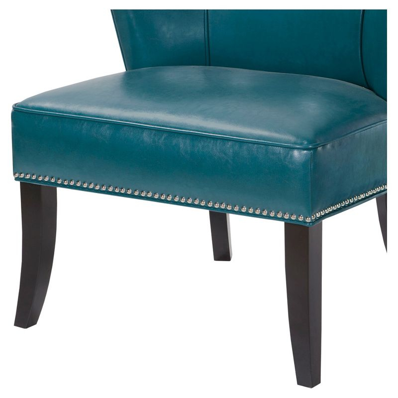 Hilton Concave Back Armless Chair - Peacock Blue: Faux Leather Upholstery, Contemporary Style, Wood Legs