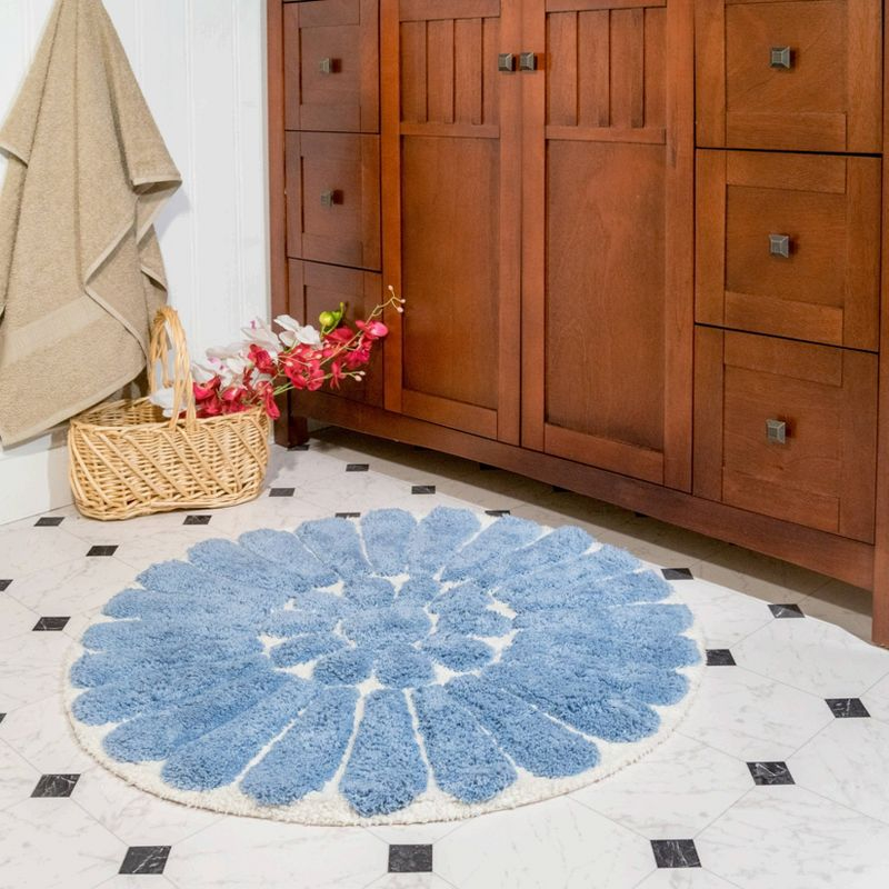 2pc Bursting Flower Bath Rug Set Light Blue - Chesapeake Merchandising: Cotton Tufted, Machine Washable, Non-Slip Backing