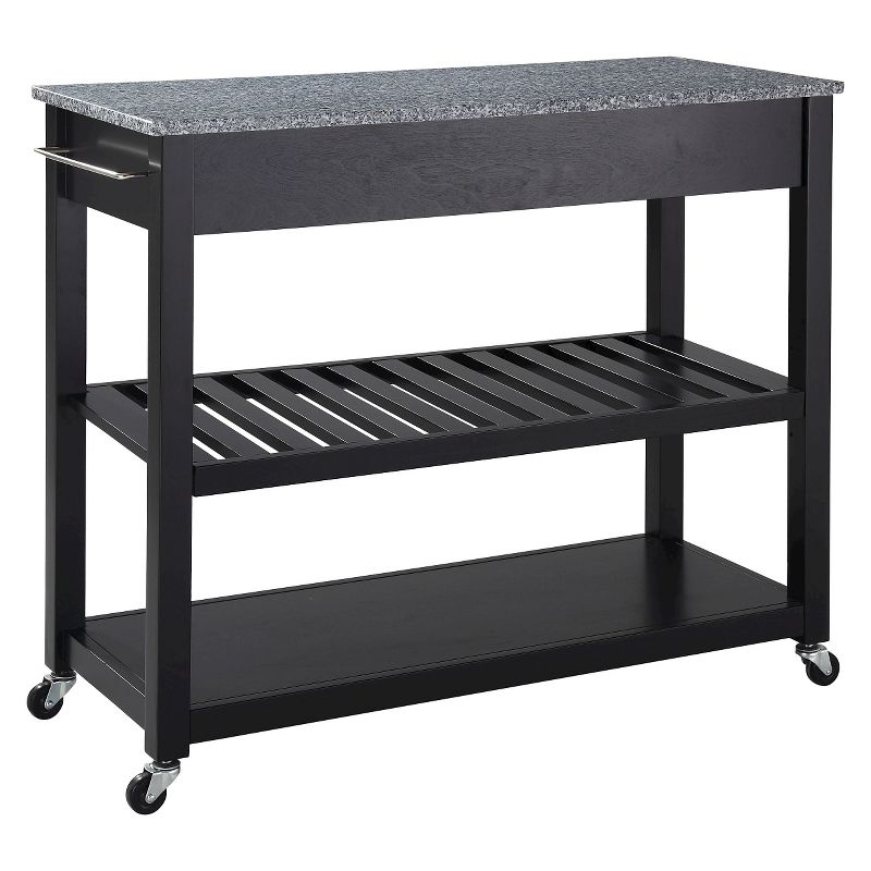 Solid Granite Top Kitchen Cart/Island with Optional Stool Storage - Black - Crosley: Wheeled with Storage Shelves