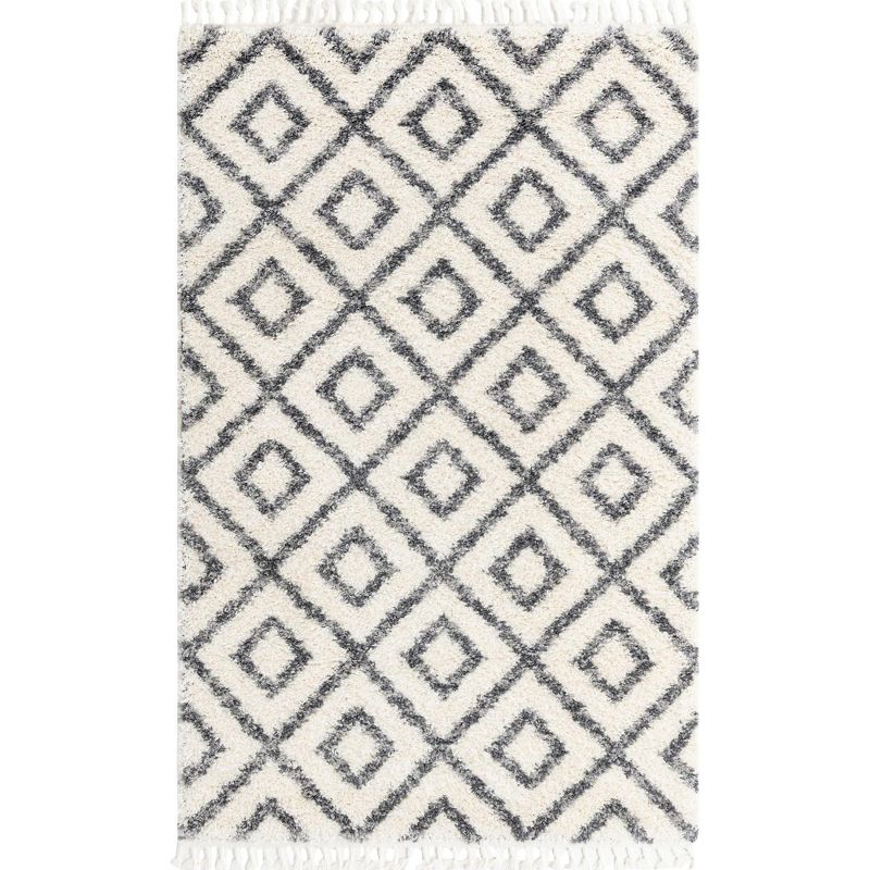 Unique Loom 5' 1 x 8' 0 Ivory Hygge Shag Diamond Area Rug
