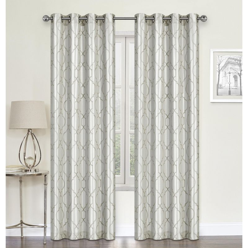 Kate Aurora Living 2 Pack Embroidered Trellis Semi Sheer Grommet Curtains - 52 in. W x 84 in. L, Beige
