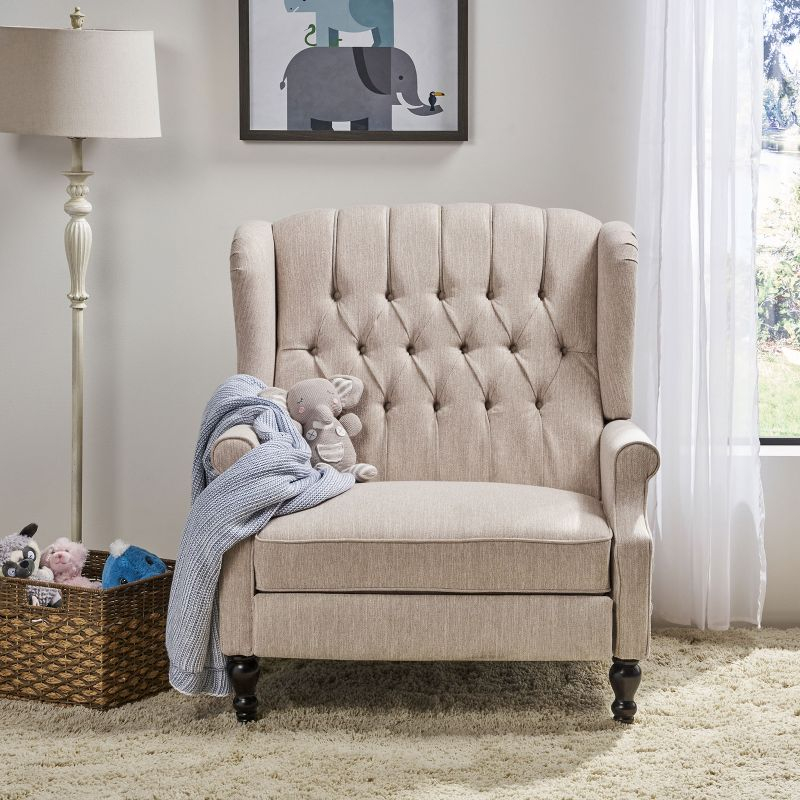GDFStudio Dunham Contemporary Fabric Upholstered Tufted Oversized Push Back Recliner, Beige