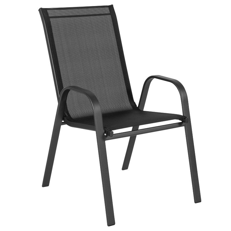 Emma and Oliver 4 Pack Black Outdoor Stack Chair with Flex Comfort Material - Patio Stack Chair