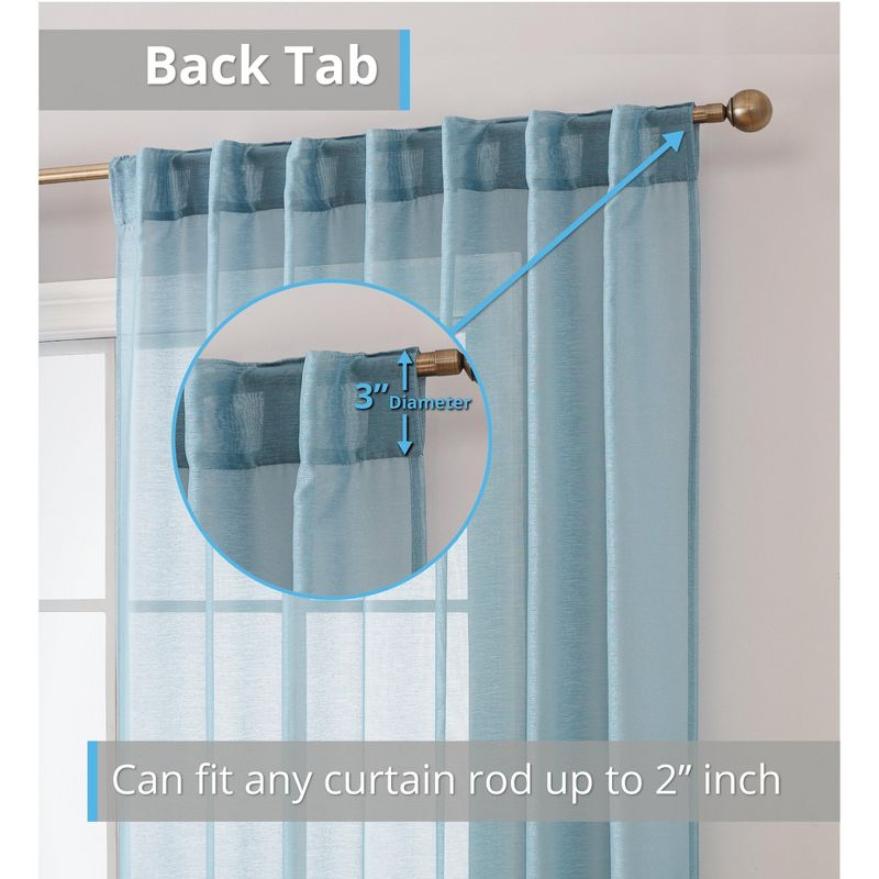 HLC.ME Lauren Semi Sheer Light Filtering Transparent Pocket Top & Back Tab Lightweight Window Curtain Panels, Set of 2 - Beige, 54 W x 63 L