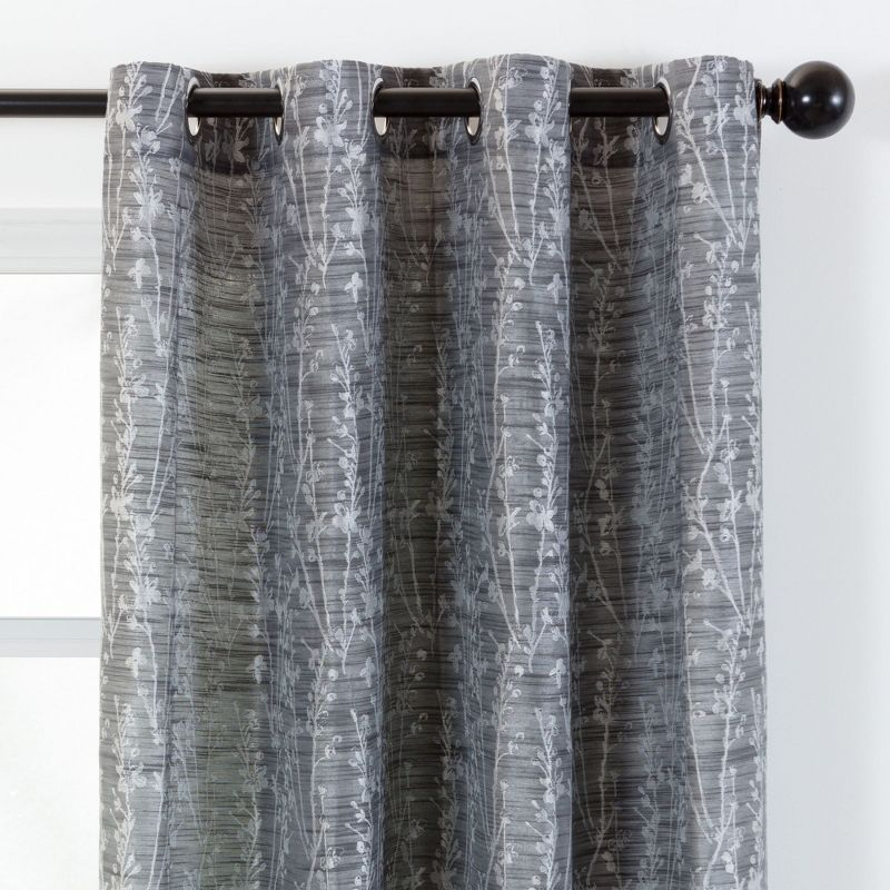 Chanasya 2pk Jacquard Floral Partial Room Darkening Grommet Window Curtain Panels - Set of 2 - 52 x 108 Inches Long - Dark Gray