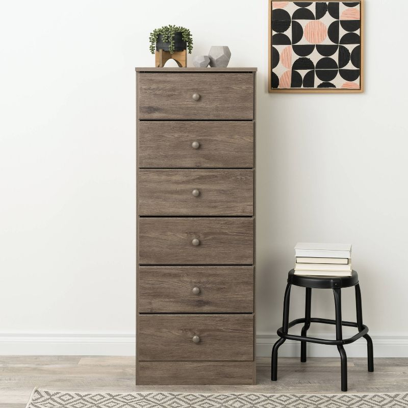 Astrid 6 Drawer Tall Chest Drifted Gray - Prepac: Space-Saving Storage for Small Rooms