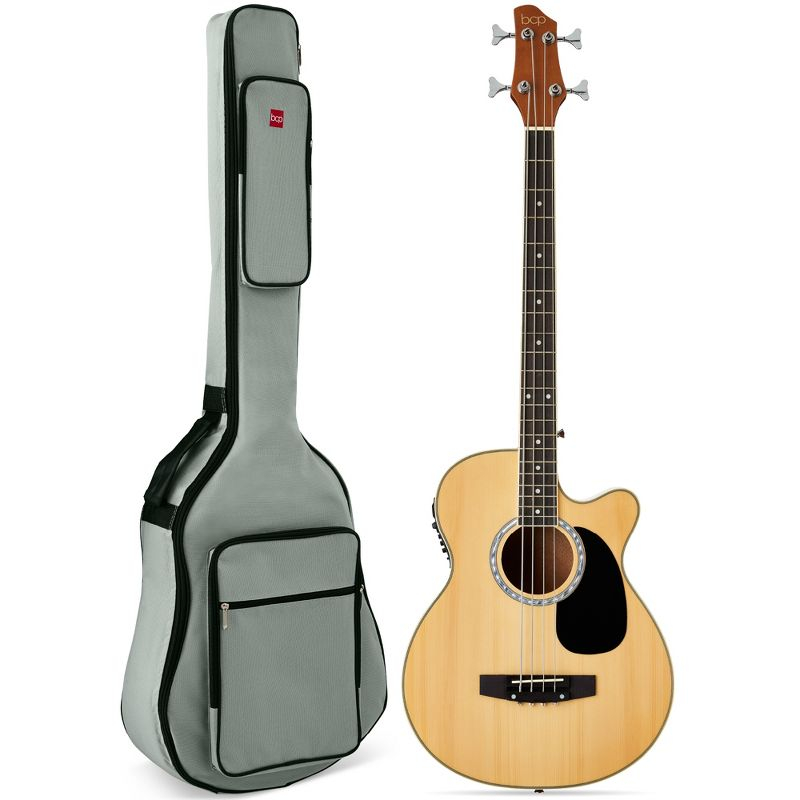 Best Choice Products 22-Fret Full Size Acoustic Electric Bass Guitar w/ 4-Band Equalizer, Truss Rod, Padded Gig Bag - Natural