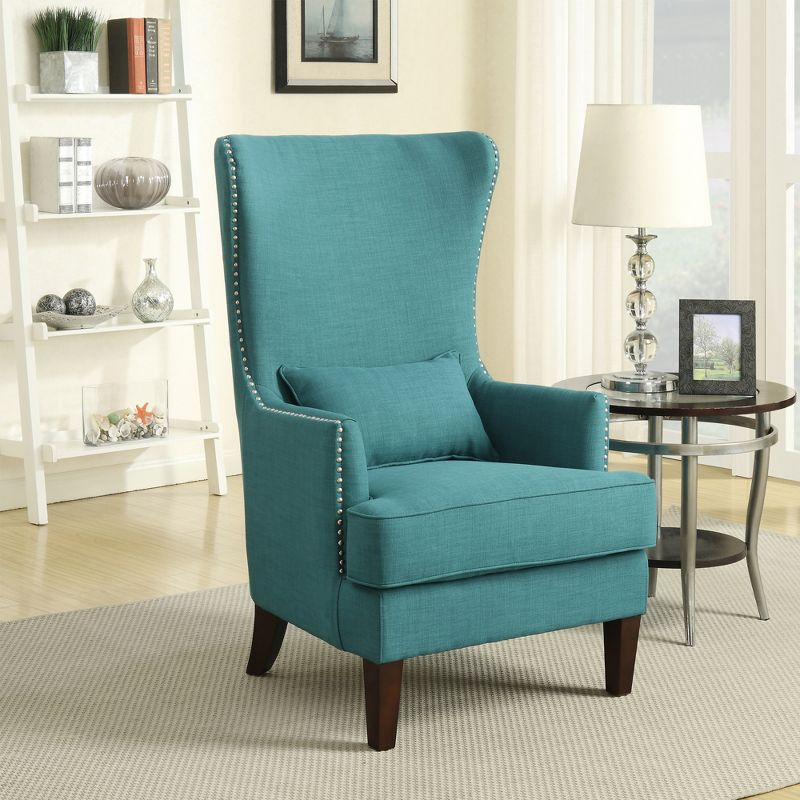 Picket House Furnishings Karson High Back Upholstered Chair Teal: Occasional Slipper Chair, Polyester Fabric, Wood Legs