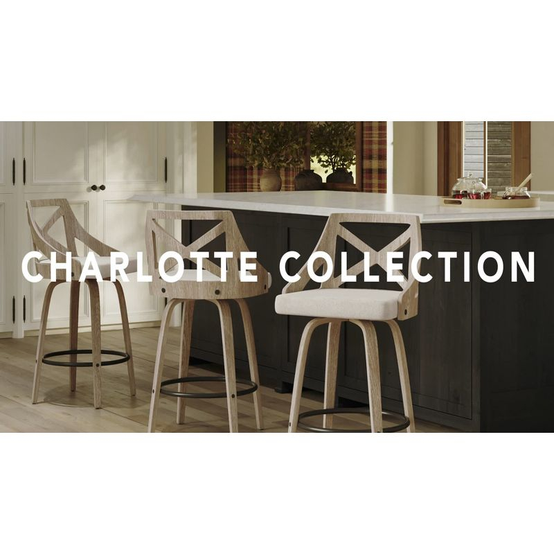 Set of 2 Charlotte Counter Height Barstools White Washed Wood/Blue - LumiSource: Elegant X-Back, Swivel Seat