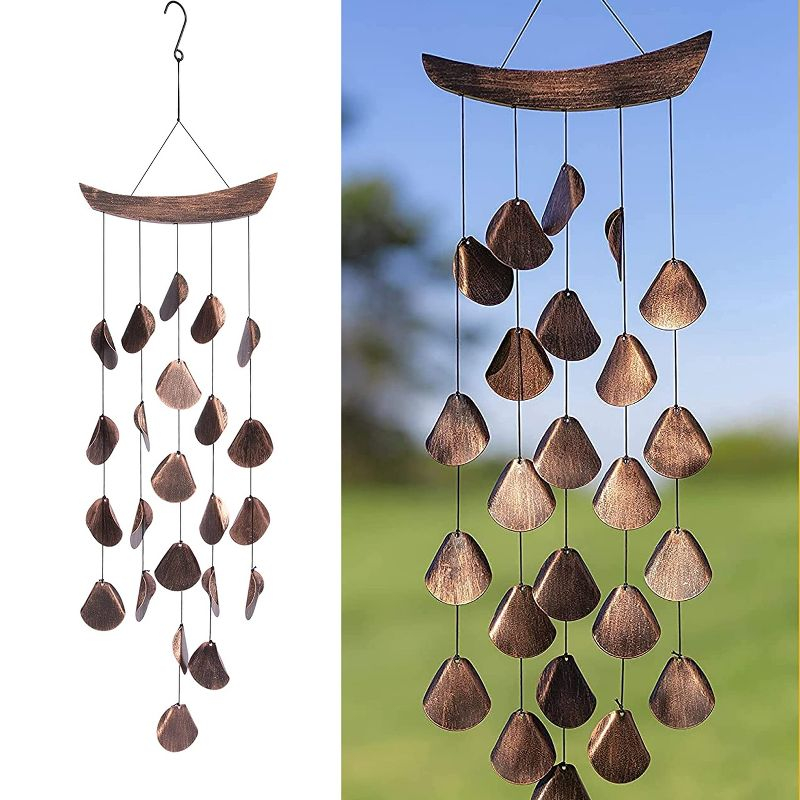 VP Home 30" H Iron Shimmering Mandala Wind Chimes for Outside, Brown