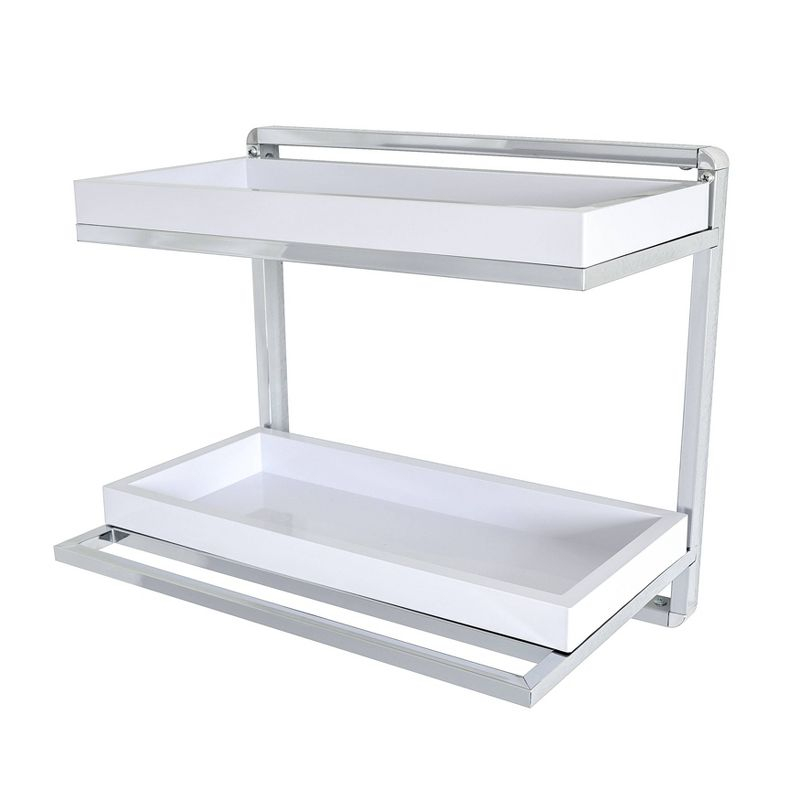 2 Tier Wall Mount Shelving Unit with Towel Rack and Trays Chrome/White - Danya B.: Modern Bathroom Storage Organizer
