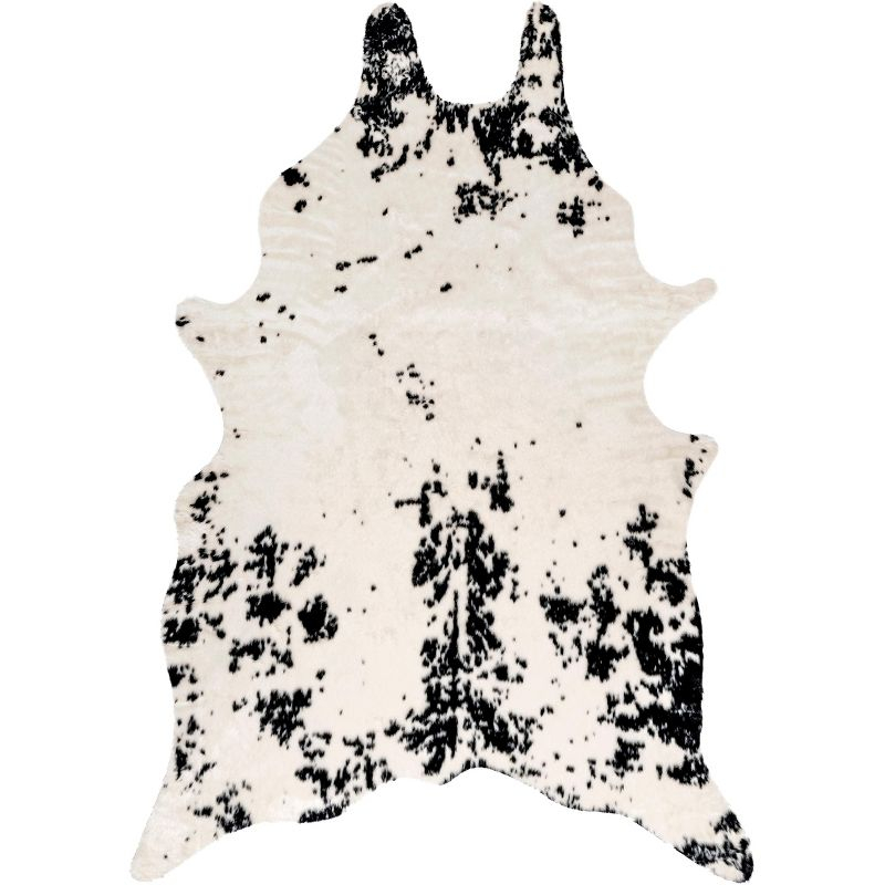 Nuloom Marcia SpinClean Machine Washable Faux Cowhide Area Rug, Shaped 3' 10" x 5', Black