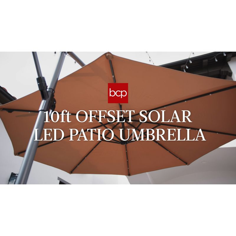 Best Choice Products 10ft Solar LED Offset Hanging Outdoor Market Patio Umbrella w/ Adjustable Tilt - Navy Blue