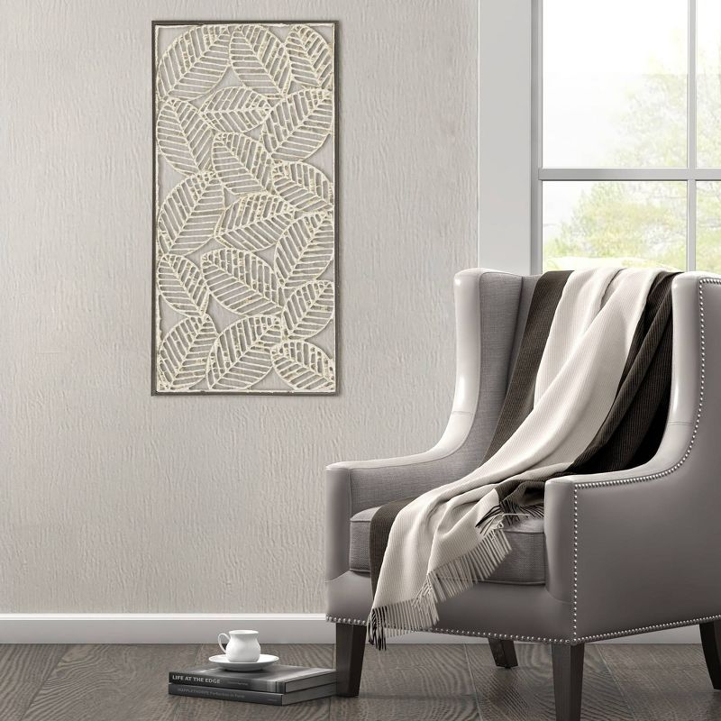 32" x 16" Paper Cloaked Leaves Unframed Wall Decor Natural: Madison Park Etched Botanical Artwork, Molded Hanger