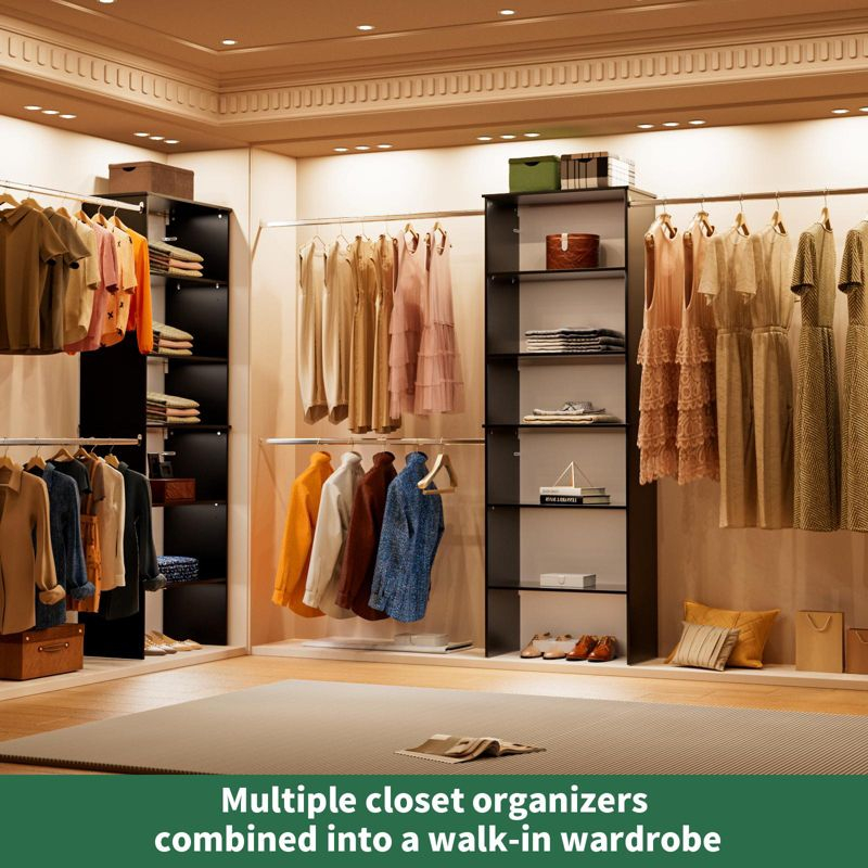 LOVMOR Wood Closet Organizer Starter Kit Tower with 3 Hang Rods