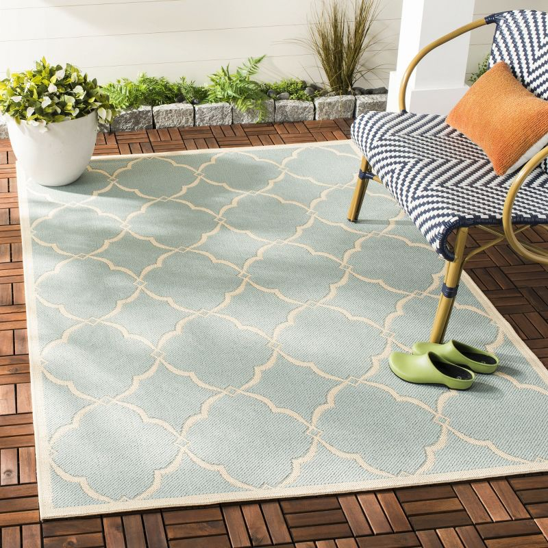 Beach House BHS125 Power Loomed Indoor/Outdoor Area Rug - Aqua/Cream - 4'x6' - Safavieh