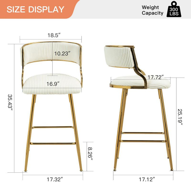 26‘’ Modern Beige Fabric Upholstered Counter Height Bar Stools Set of 2,Armless Bar Chairs with Backs&Footrest,Kitchen Island Stools-Cuddlewood