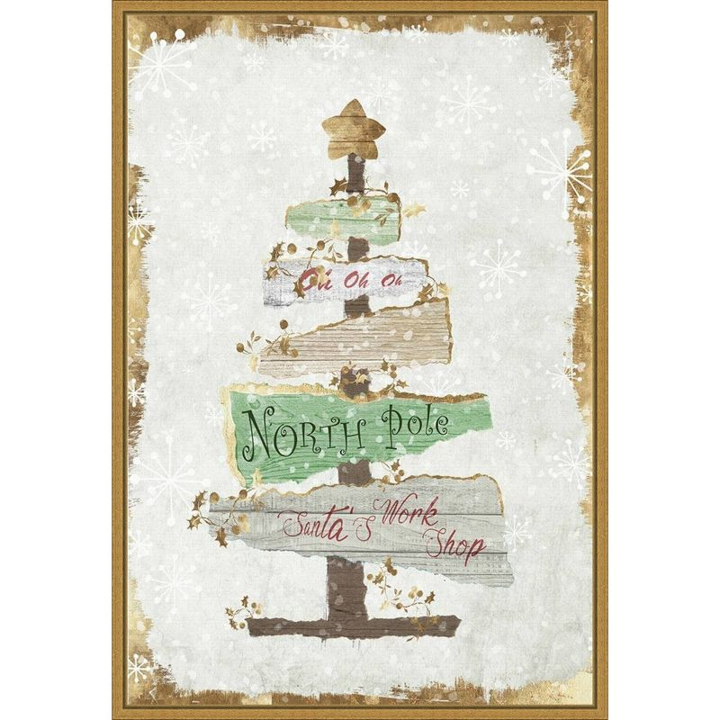 16" x 23" Golden Christmas Tree by PI Studio Framed Canvas Wall Art - Amanti Art