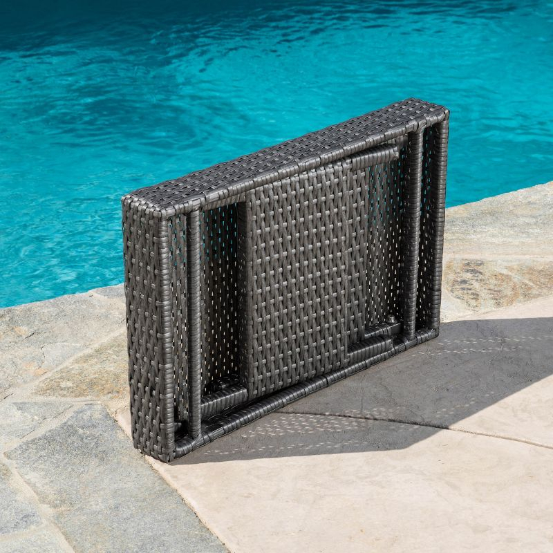 Salem Wicker Adjustable Folding Patio Table: Weather-Resistant Iron Frame, No Assembly - Christopher Knight Home
