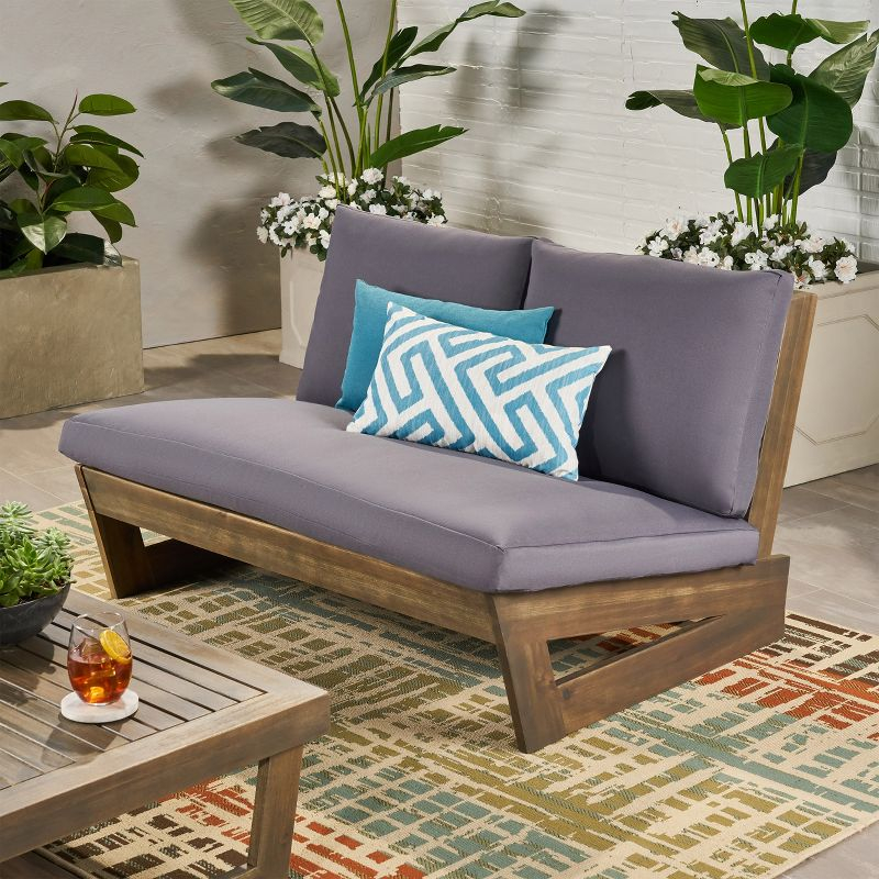 Christopher Knight Home Sherwood Outdoor Acacia Wood Loveseat with Cushions, Gray