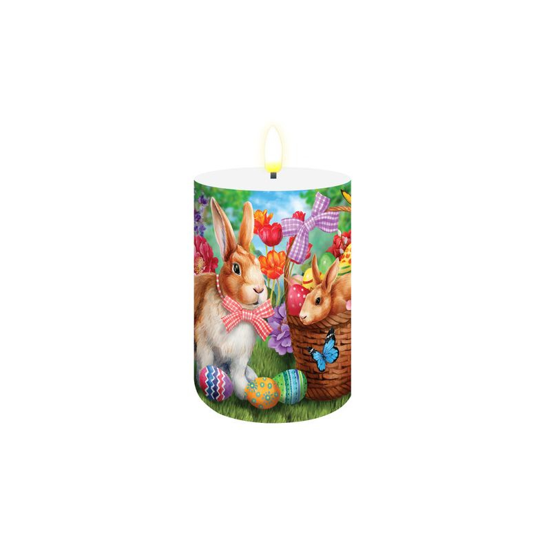 Briarwood Lane Spring Easter Flameless Candle 6x3 Bunnies and Basket Flameless Candle with Timer for Easter