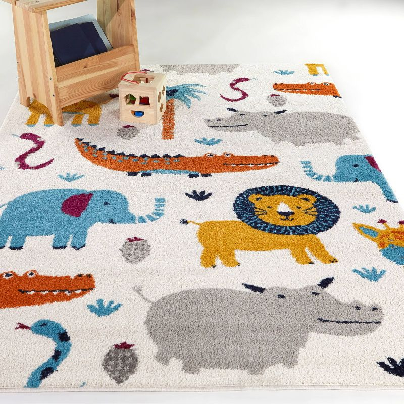 5'3"x7' Henry Animals Kids' Rug Cream - Balta Rugs: Jungle Animals, Kids Room Carpet, UV & Stain Resistant