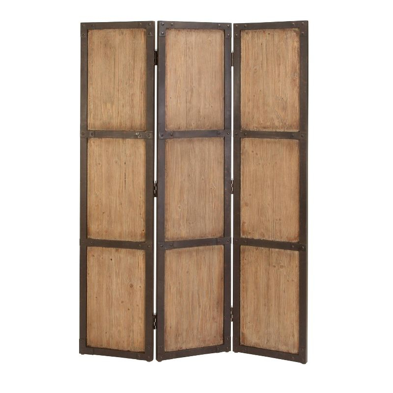 Farmhouse Carved Wood Panel Room Divider Screen Brown - Olivia & May: Indoor Privacy Partition