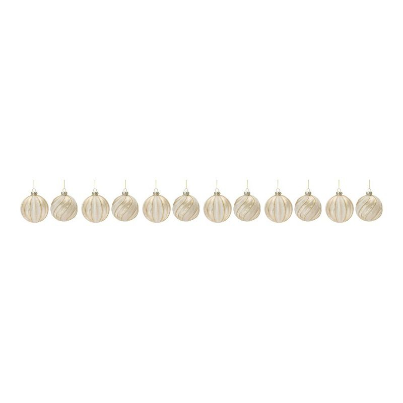 Melrose Ribbed Glitter Glass Ball Ornament (Set of 12)