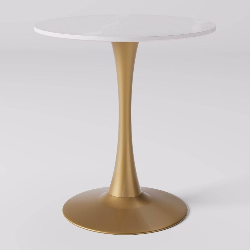 Modern Ivo Round Bistro Table Gray Marble/Gold - CorLiving: Sturdy Metal Base, Seats 4