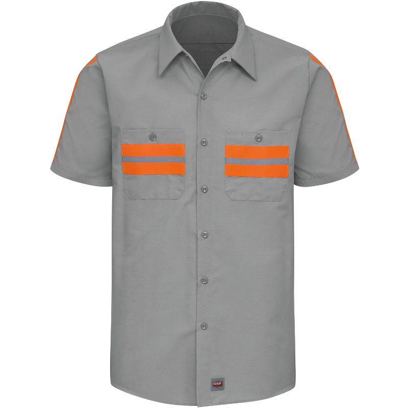 Red Kap Short Sleeve Enhanced Visibility Shirt, Grey Orange Visibility Trim - 3X Large