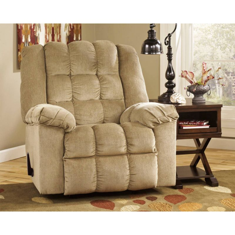 Ludden Rocker Side Lever Recliner Sand - Signature Design by Ashley: Plush Upholstery, Metal Legs, Foam Fill
