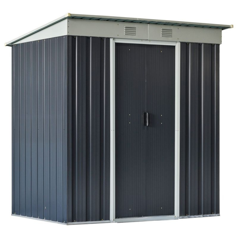 Outsunny 6' x 4' Metal Garden Shed, Backyard Tool Storage Shed with Dual Locking Doors, 2 Air Vents and Steel Frame, Black